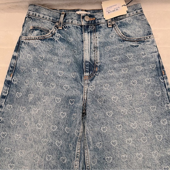 NWT Sandro Cupidon Crystal Heart Embellished Wide-Leg Jeans - Picture 1 of 15
